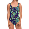 Blue Bohemian Paisley Pattern Print One Piece Swimsuit