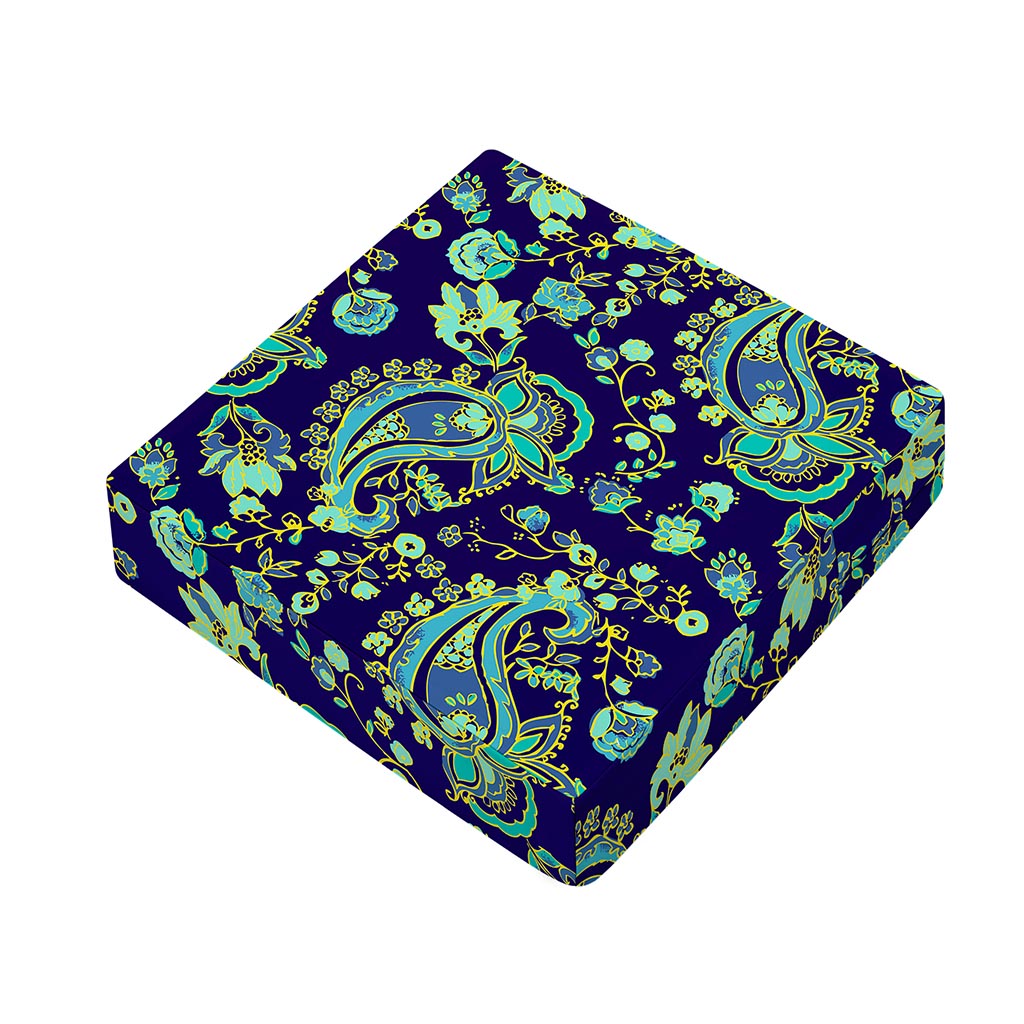 Blue Bohemian Paisley Pattern Print Outdoor Seat Cushion Cover