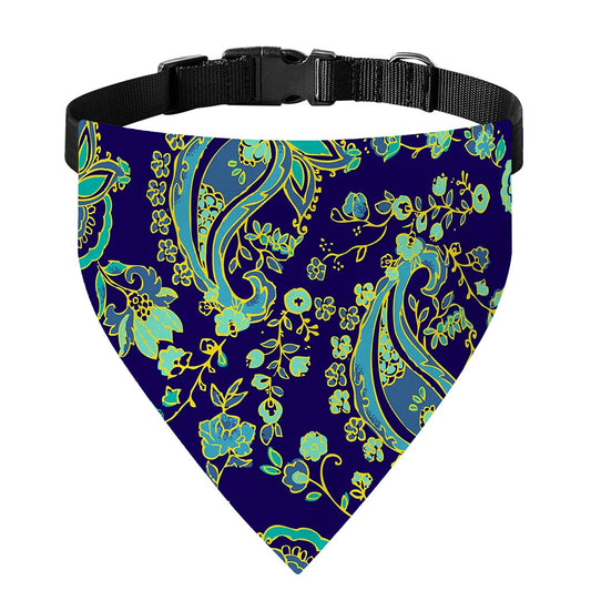 Blue Bohemian Paisley Pattern Print Over The Collar Dog Bandana