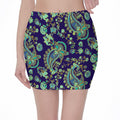 Blue Bohemian Paisley Pattern Print Pencil Mini Skirt