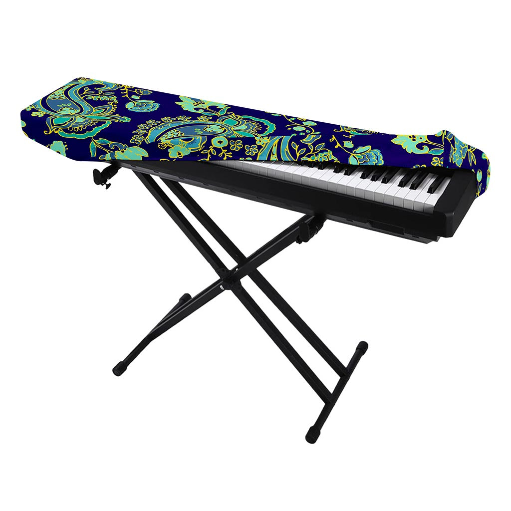 Blue Bohemian Paisley Pattern Print Piano Keyboard Cover