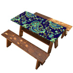 Blue Bohemian Paisley Pattern Print Picnic Table Cover
