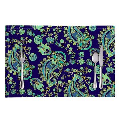 Blue Bohemian Paisley Pattern Print Placemat