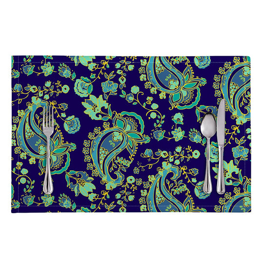 Blue Bohemian Paisley Pattern Print Placemat