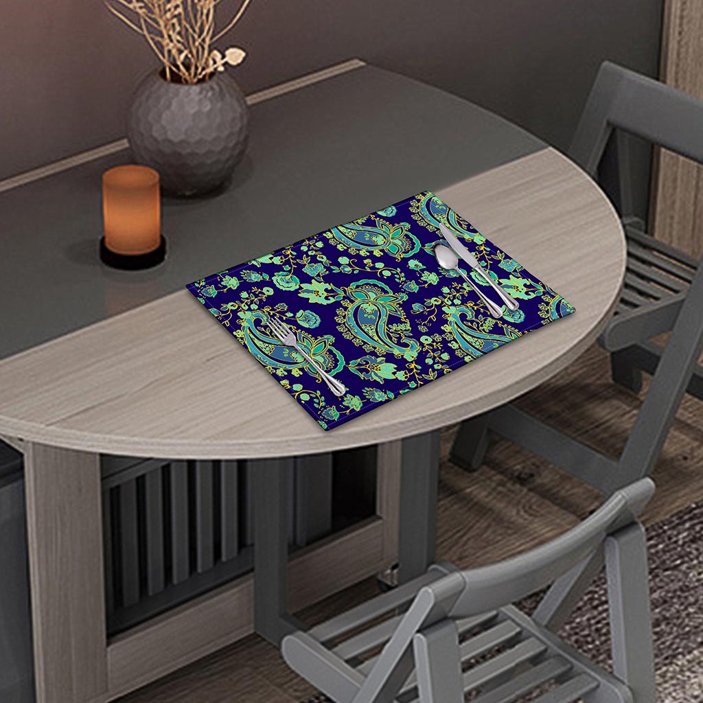 Blue Bohemian Paisley Pattern Print Placemat