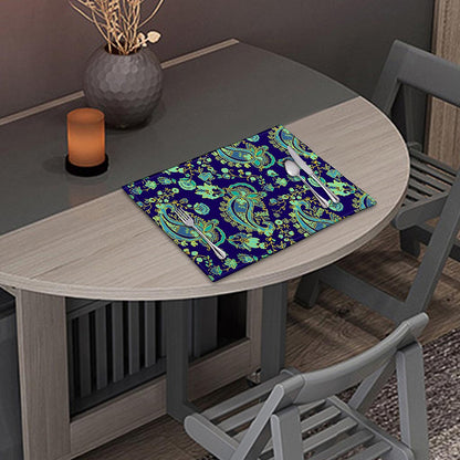 Blue Bohemian Paisley Pattern Print Placemat