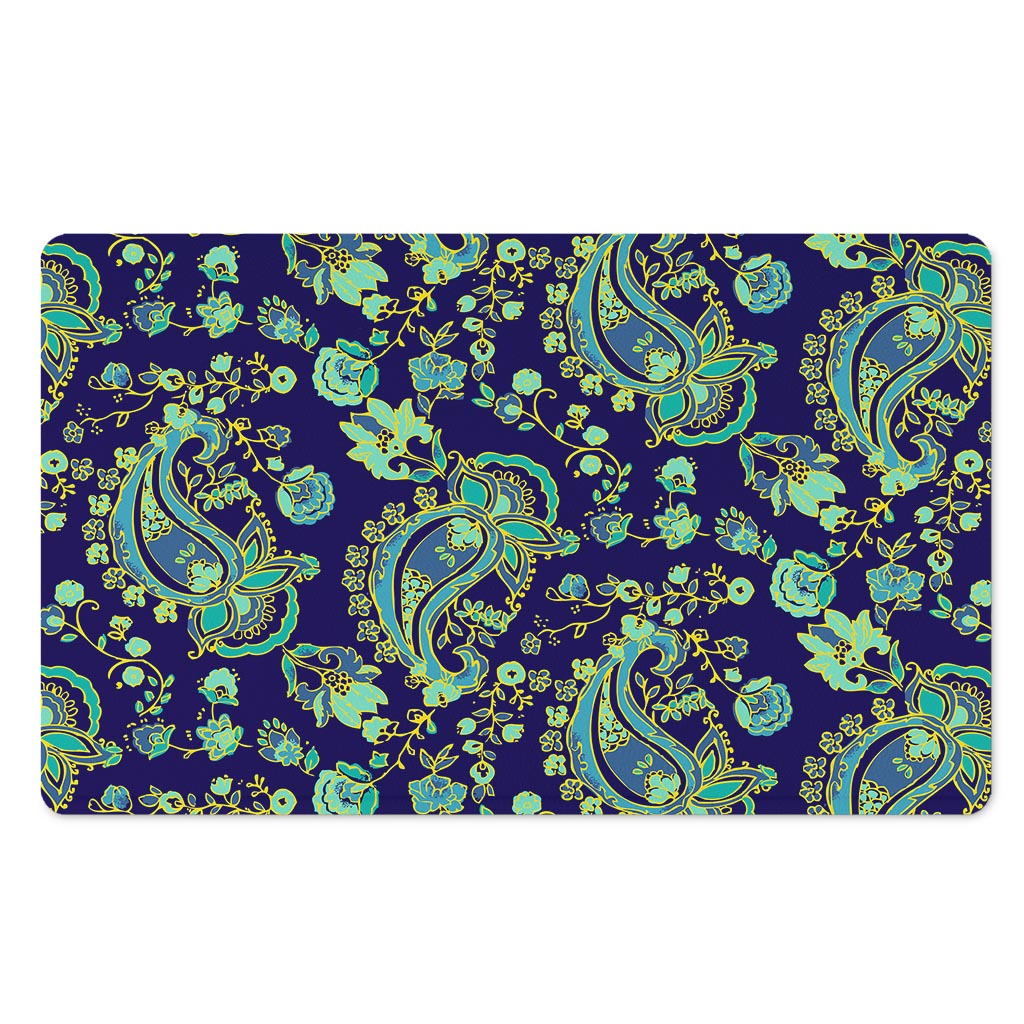 Blue Bohemian Paisley Pattern Print Polyester Doormat