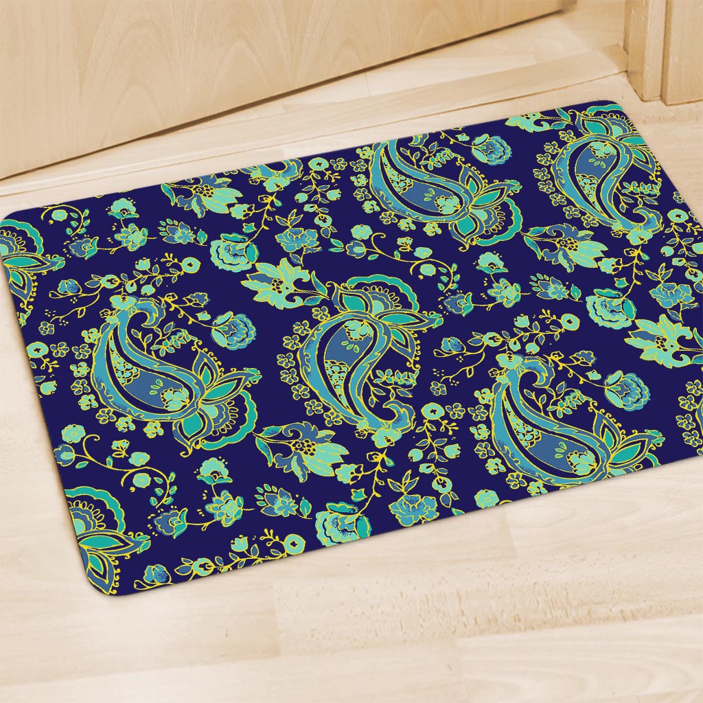 Blue Bohemian Paisley Pattern Print Polyester Doormat