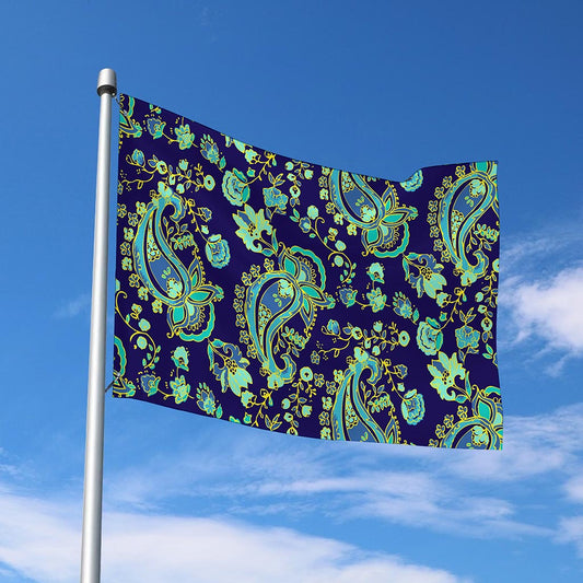 Blue Bohemian Paisley Pattern Print Polyester Flag