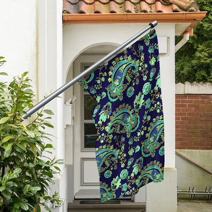 Blue Bohemian Paisley Pattern Print Polyester Flag