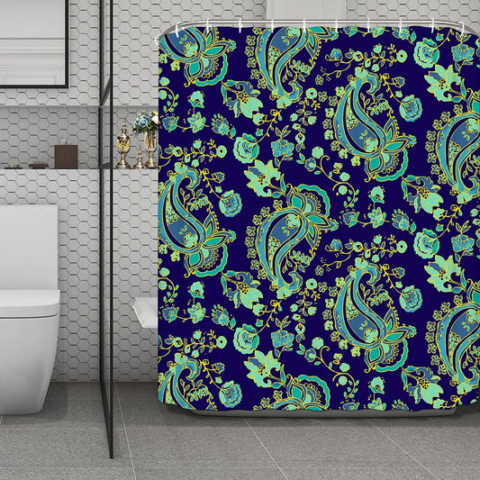 Blue Bohemian Paisley Pattern Print Polyester Shower Curtain