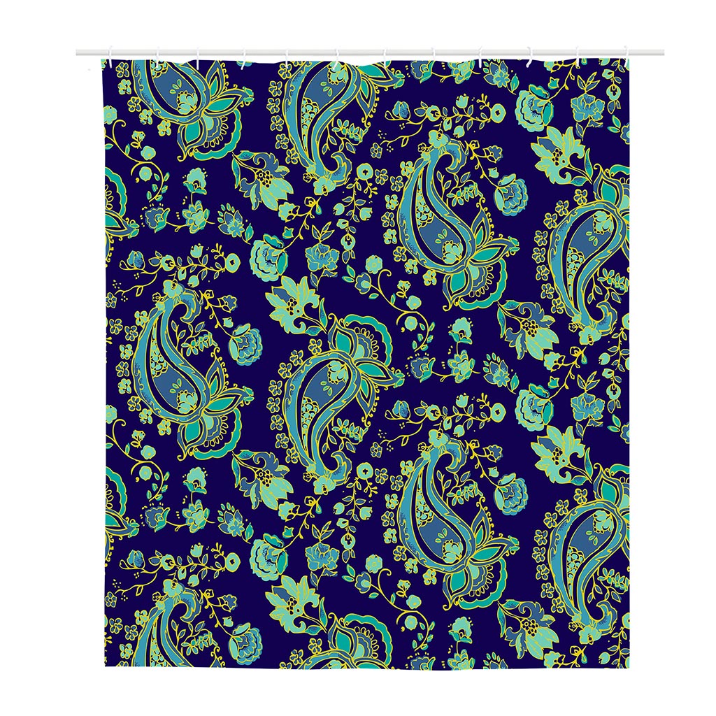 Blue Bohemian Paisley Pattern Print Polyester Shower Curtain
