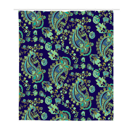 Blue Bohemian Paisley Pattern Print Polyester Shower Curtain