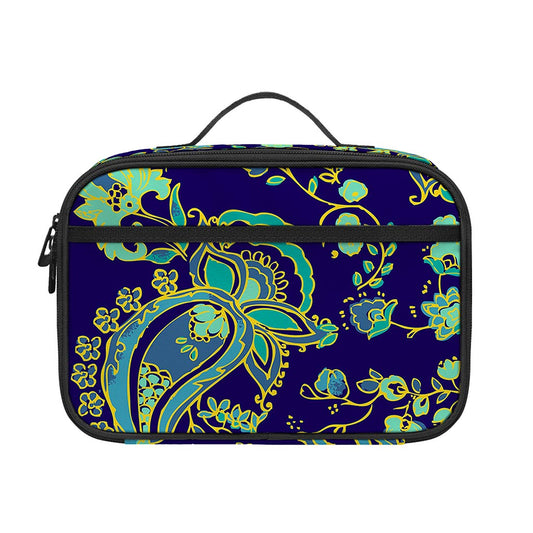 Blue Bohemian Paisley Pattern Print Portable Lunch Bag