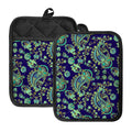 Blue Bohemian Paisley Pattern Print Pot Holders With Pocket