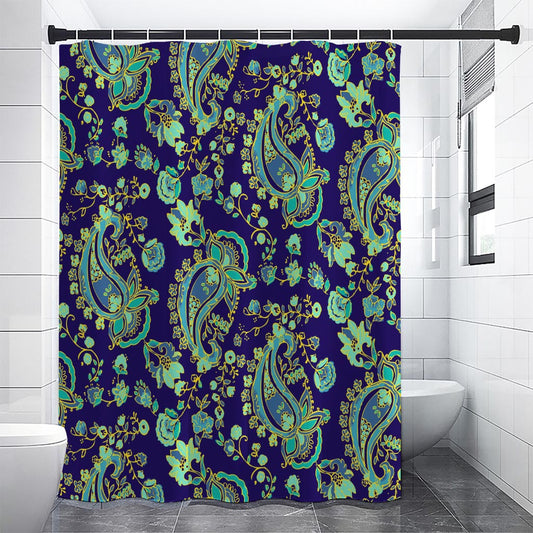 Blue Bohemian Paisley Pattern Print Premium Shower Curtain
