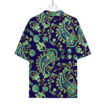 Blue Bohemian Paisley Pattern Print Rayon Hawaiian Shirt
