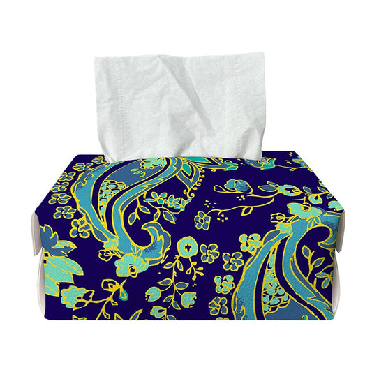 Blue Bohemian Paisley Pattern Print Rectangle Tissue Box Cover