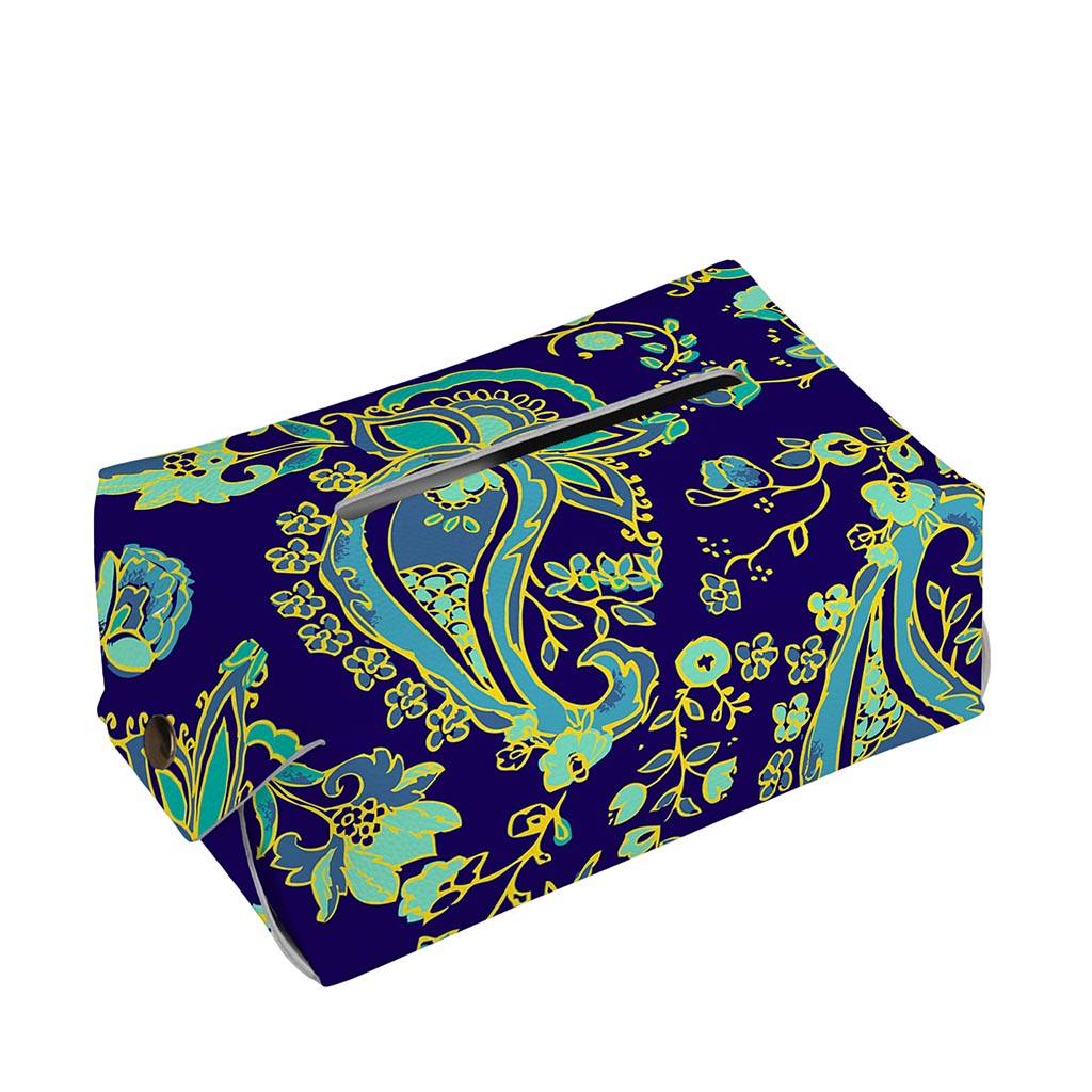 Blue Bohemian Paisley Pattern Print Rectangle Tissue Box Cover