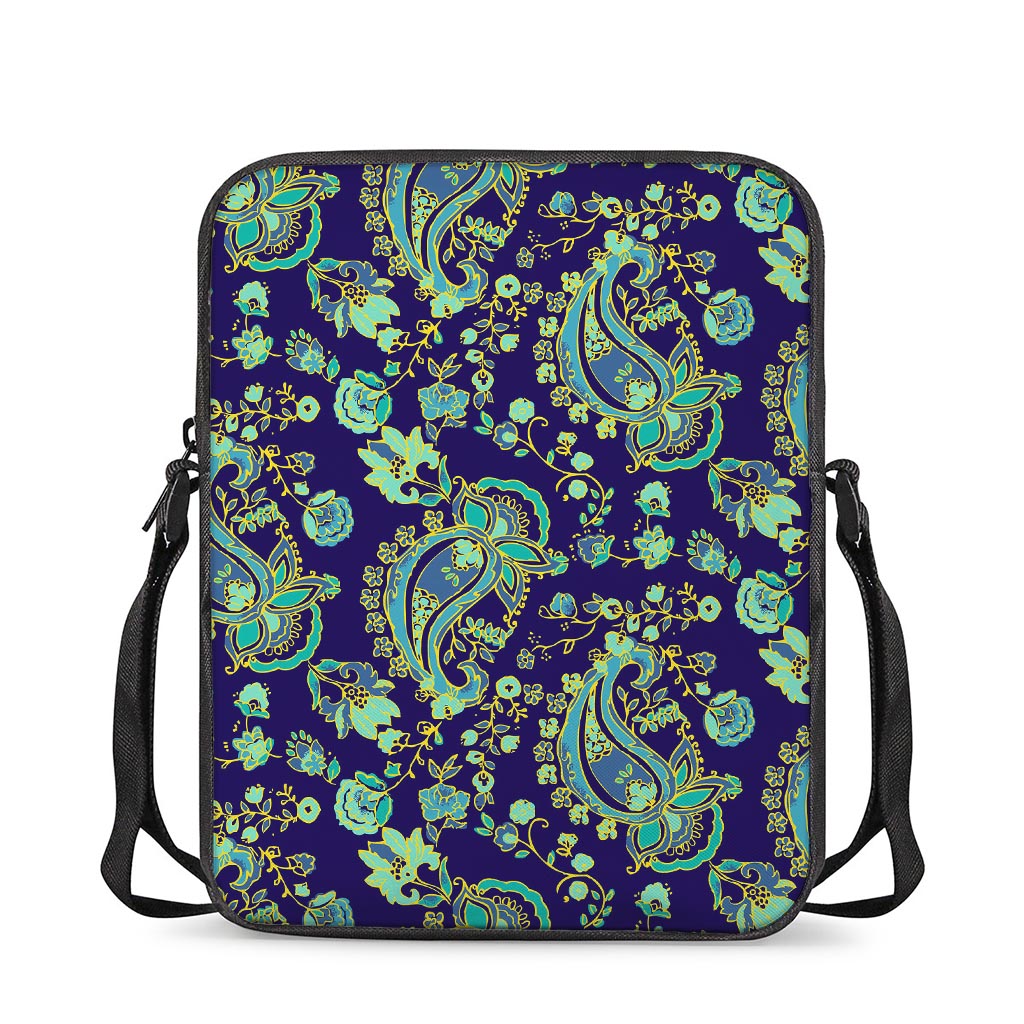 Blue Bohemian Paisley Pattern Print Rectangular Crossbody Bag