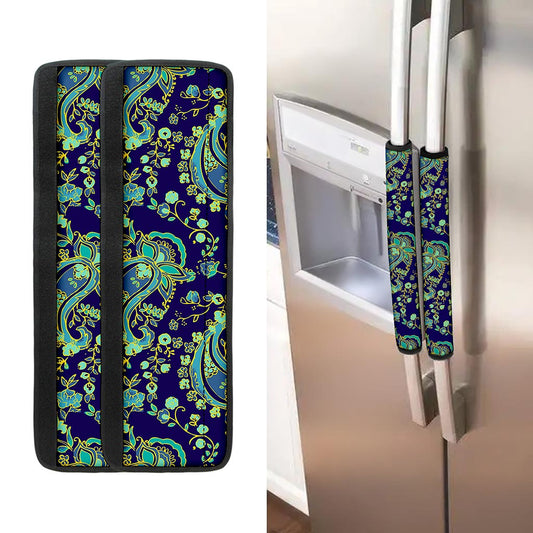 Blue Bohemian Paisley Pattern Print Refrigerator Handle Covers