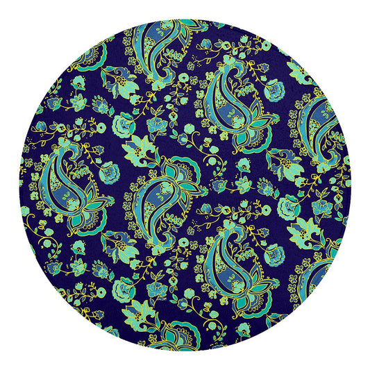 Blue Bohemian Paisley Pattern Print Round Blanket