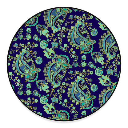 Blue Bohemian Paisley Pattern Print Round Floor Mat