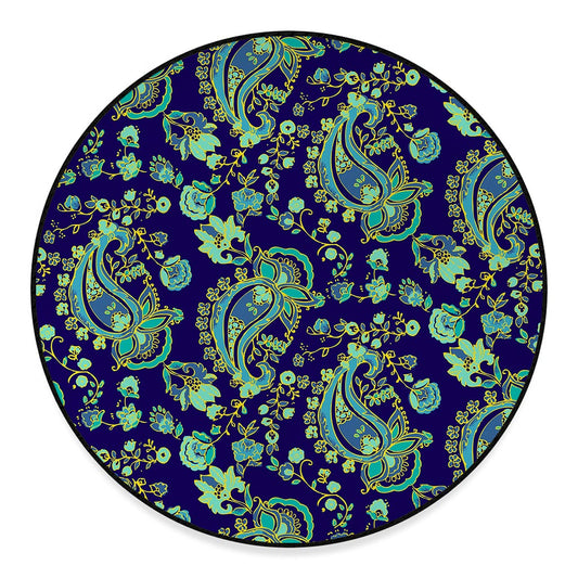 Blue Bohemian Paisley Pattern Print Round Floor Mat