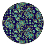 Blue Bohemian Paisley Pattern Print Round Floor Mat