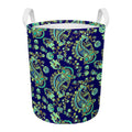 Blue Bohemian Paisley Pattern Print Round Laundry Basket