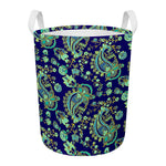 Blue Bohemian Paisley Pattern Print Round Laundry Basket