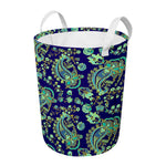 Blue Bohemian Paisley Pattern Print Round Laundry Basket