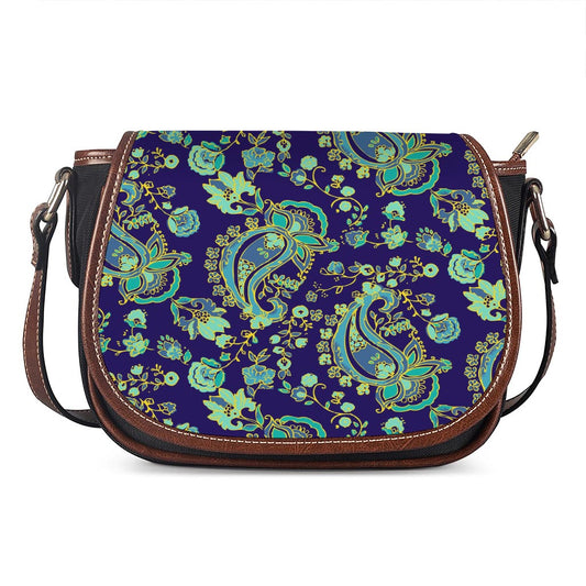Blue Bohemian Paisley Pattern Print Saddle Bag