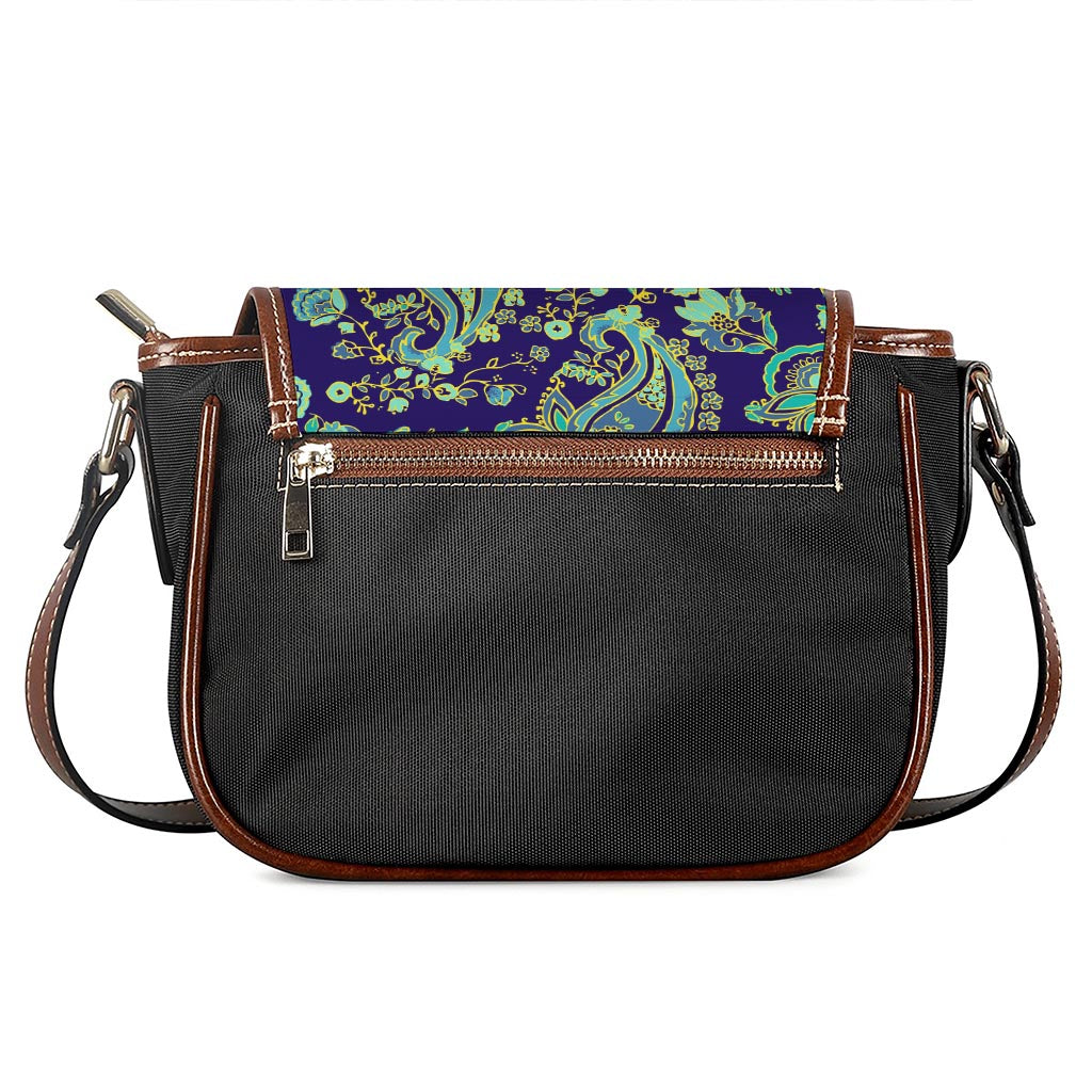 Blue Bohemian Paisley Pattern Print Saddle Bag