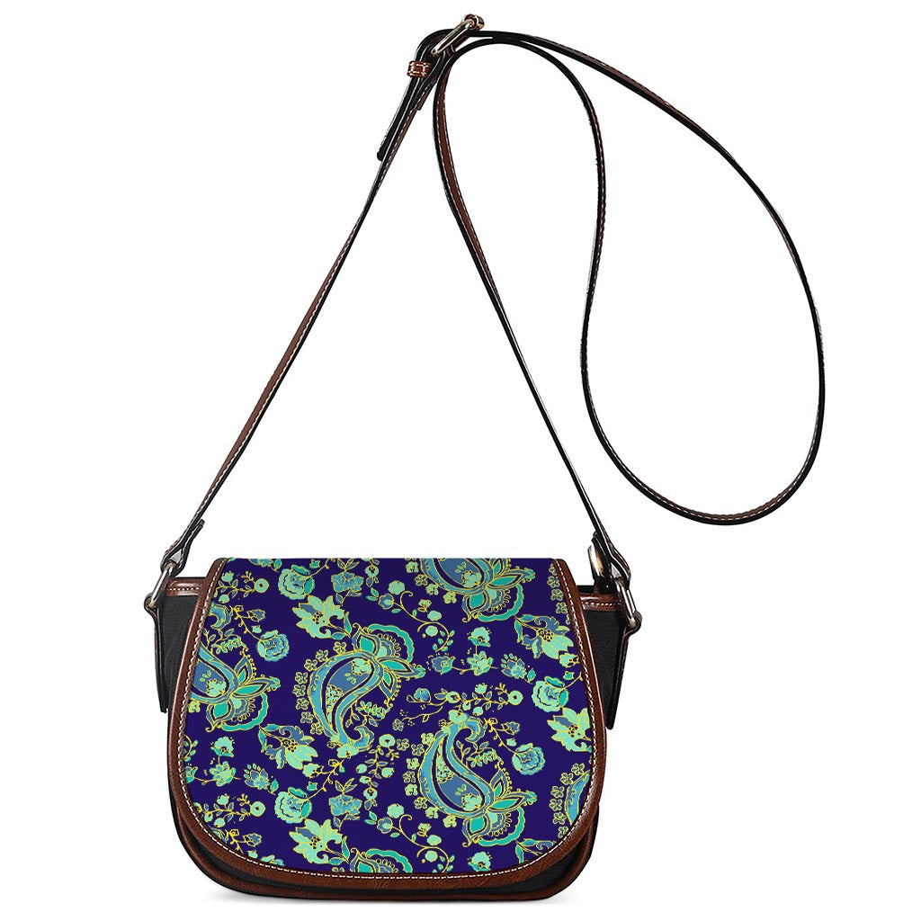 Blue Bohemian Paisley Pattern Print Saddle Bag