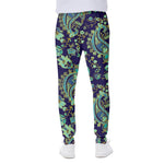 Blue Bohemian Paisley Pattern Print Scuba Joggers