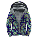 Blue Bohemian Paisley Pattern Print Sherpa Lined Zip Up Hoodie