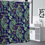 Blue Bohemian Paisley Pattern Print Shower Curtain