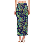 Blue Bohemian Paisley Pattern Print Side Slit Maxi Skirt