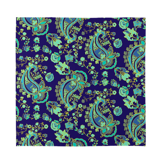 Blue Bohemian Paisley Pattern Print Silk Bandana