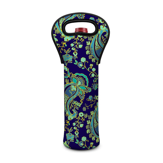 Blue Bohemian Paisley Pattern Print Single Neoprene Wine Tote