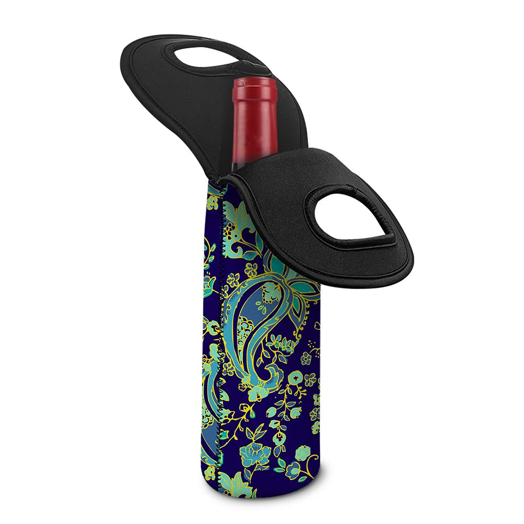 Blue Bohemian Paisley Pattern Print Single Neoprene Wine Tote