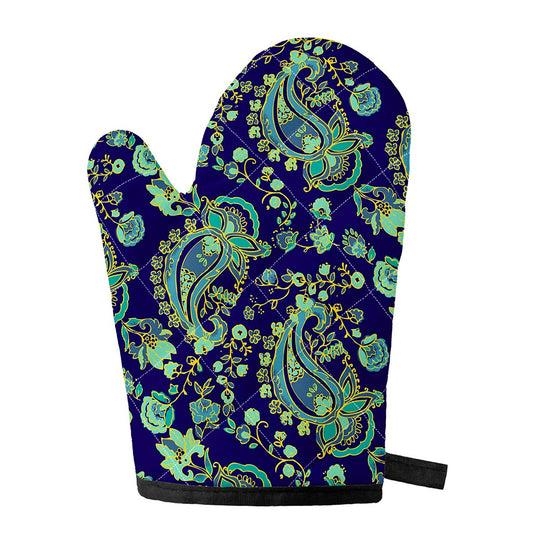 Blue Bohemian Paisley Pattern Print Single Oven Mitt