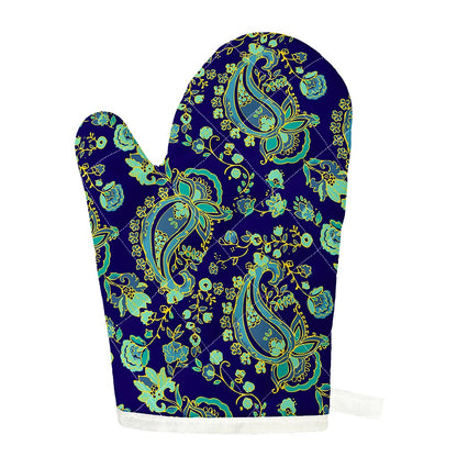 Blue Bohemian Paisley Pattern Print Single Oven Mitt