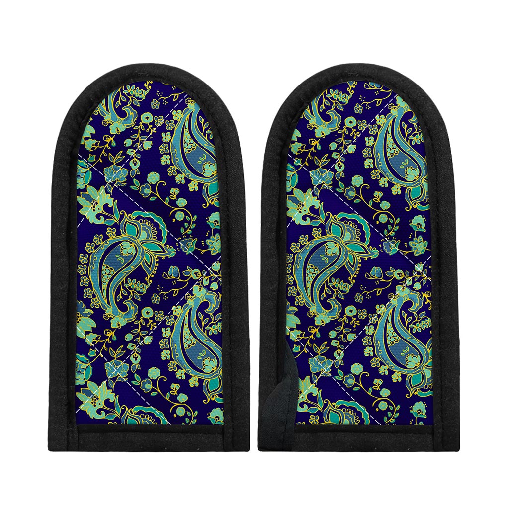Blue Bohemian Paisley Pattern Print Skillet Handle Cover