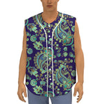 Blue Bohemian Paisley Pattern Print Sleeveless Baseball Jersey