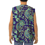 Blue Bohemian Paisley Pattern Print Sleeveless Baseball Jersey