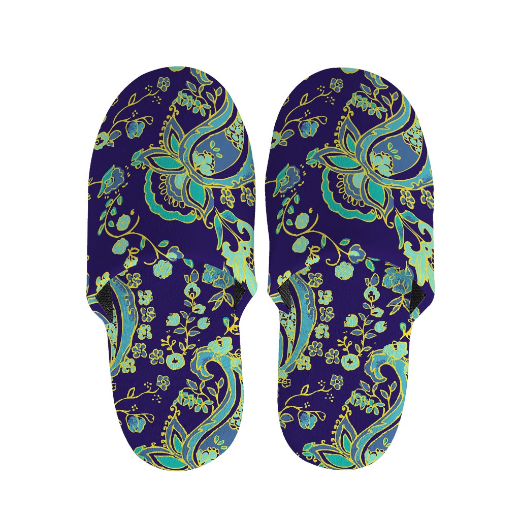Blue Bohemian Paisley Pattern Print Slippers