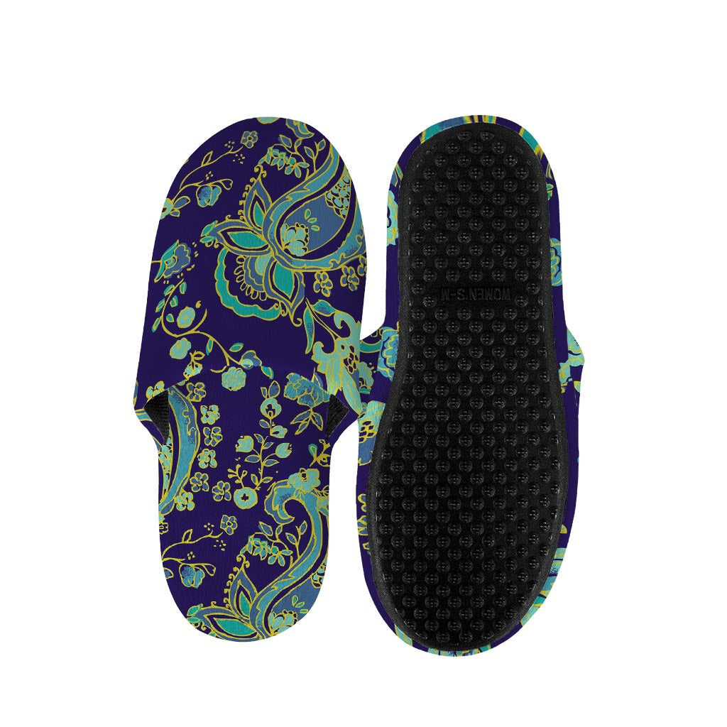 Blue Bohemian Paisley Pattern Print Slippers