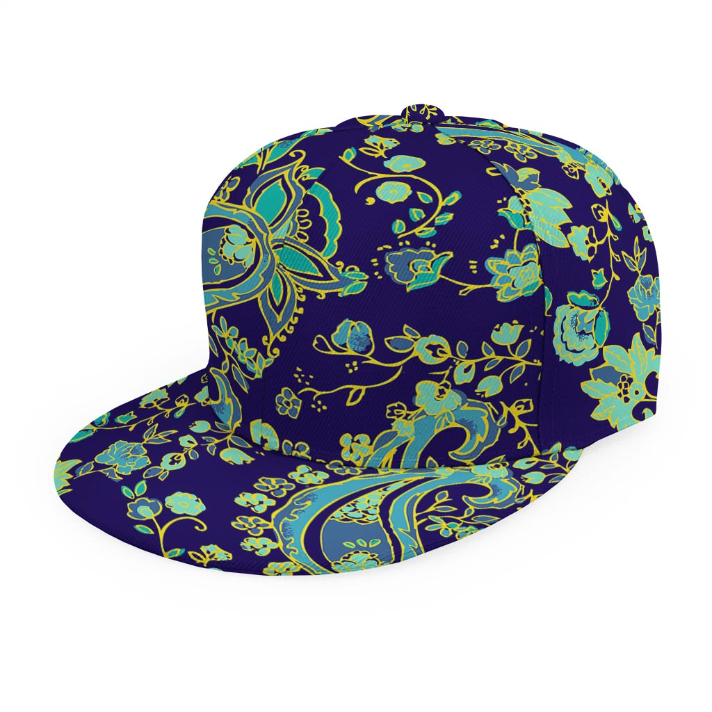Blue Bohemian Paisley Pattern Print Snapback Cap